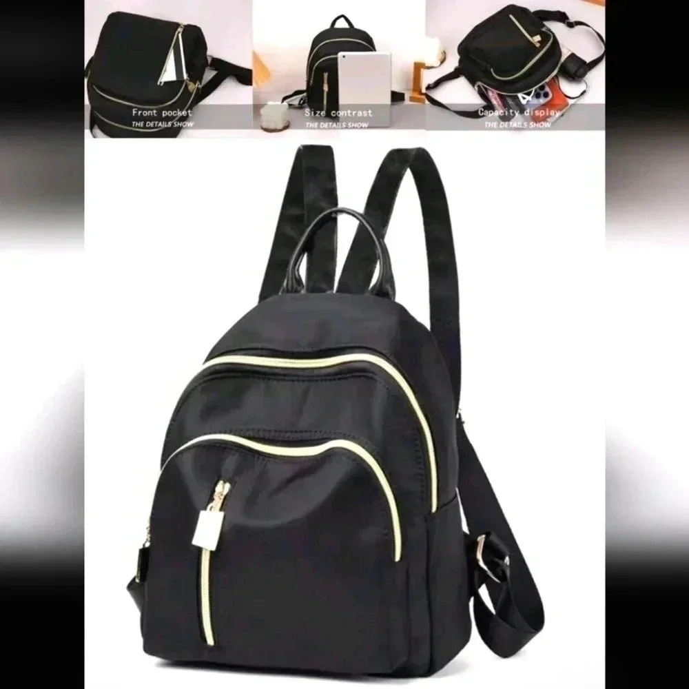 Gold black zipper handbag purse satchel backpack women's bag unisex crew men's f